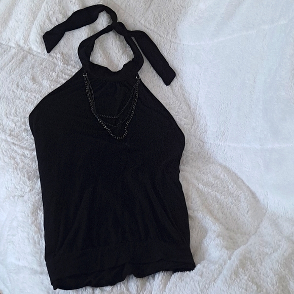 Celine by Champion Classy Black Halter Top with 3 Chains built in Size Med - Picture 2 of 5